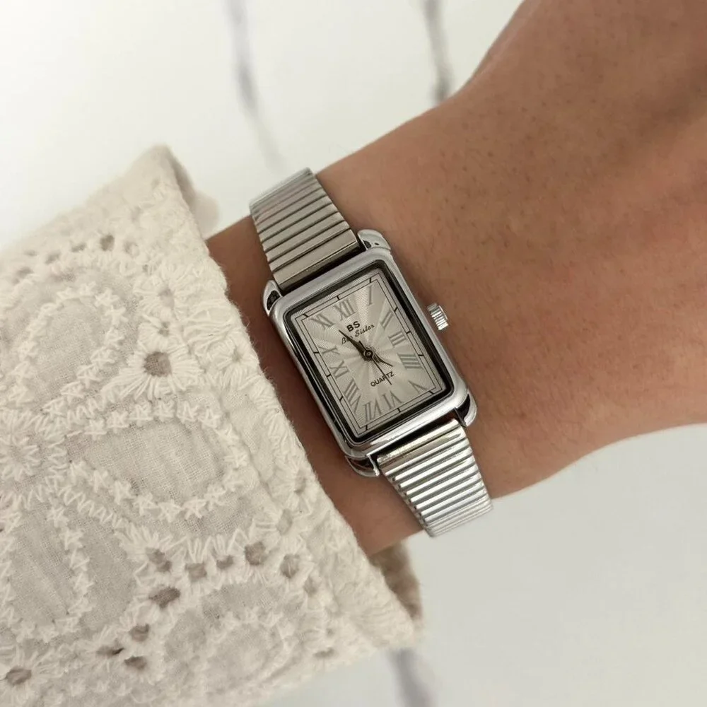 Sku:0340 Silver white dial Women Casual Quartz Watch Stainless‎ Steel +gift box